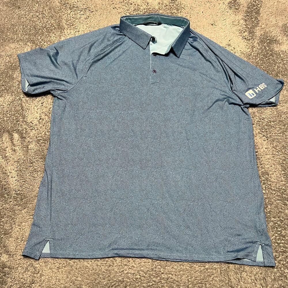UNRL Polo Shirt Mens XXL Blue Geometric All Over Print Performance Stretch